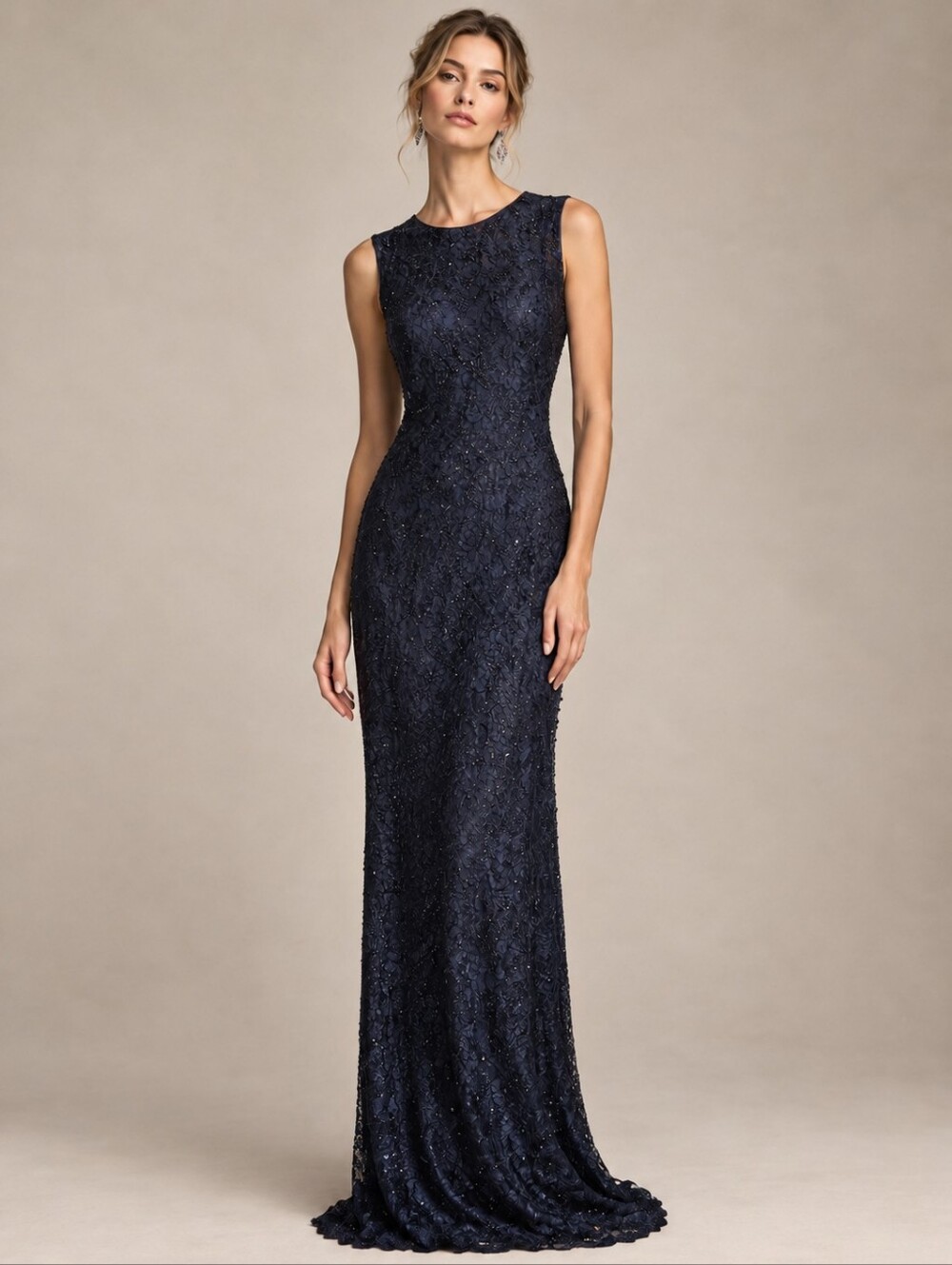 NWT Rimini 90s Y2K Whimsigoth Navy Beaded Lace Formal Evening Cocktail Gown